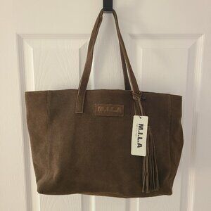 NWT M.I.L.A. MILA Suede Luxe Tote Shoulder Bag Green